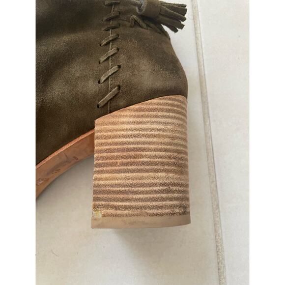 Stuart Weitzman Ankle Boots Wallawalla Suede Lace Up Tassels Green - Picture 7 of 16